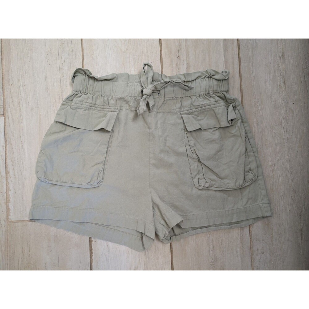 Sophie Rue Paperbag High Waist Belted Shorts in Olive Green Pockets Large